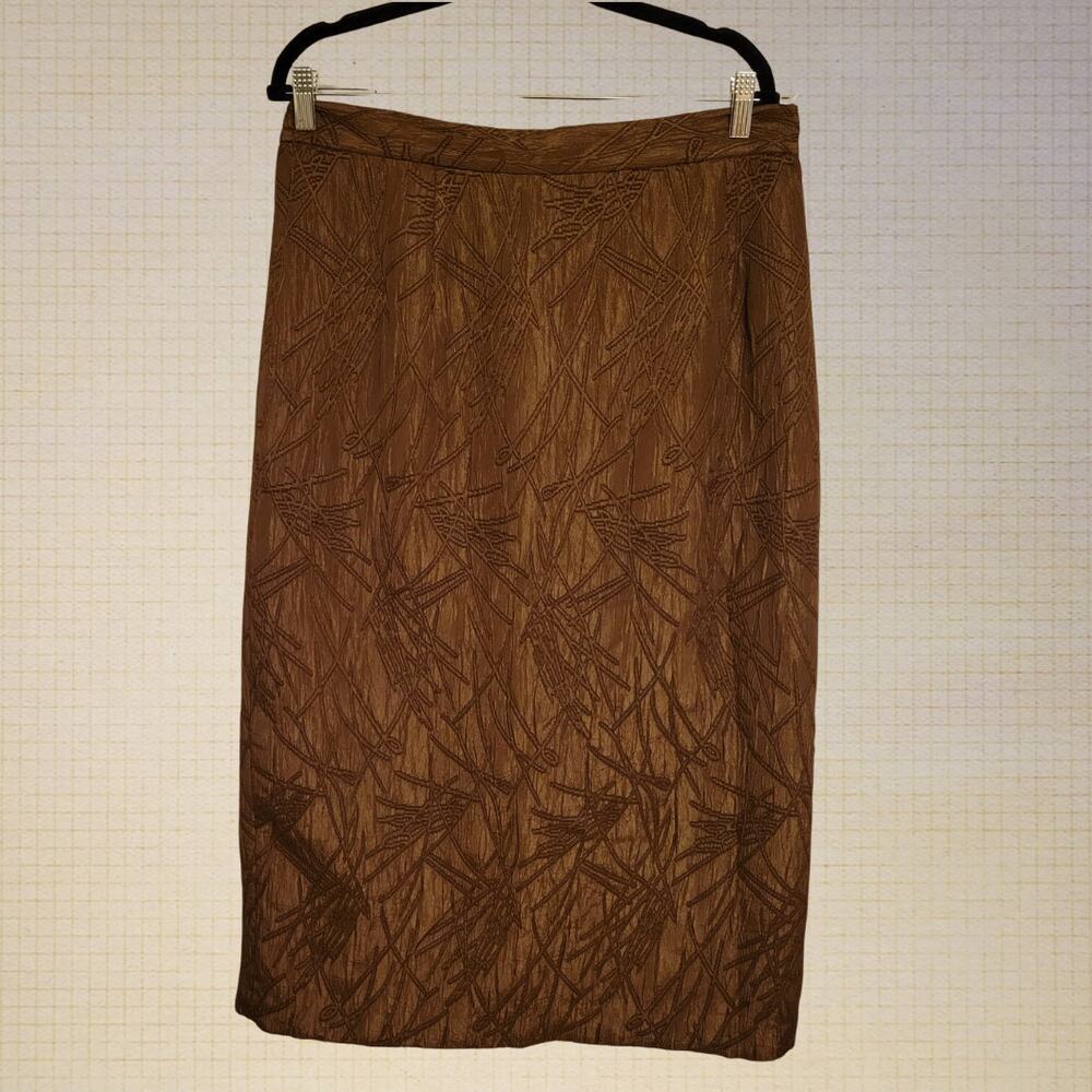 90s Modest Tapestry Pencil Skirt Gospel Brown Textured Stretch Waist 16W Long